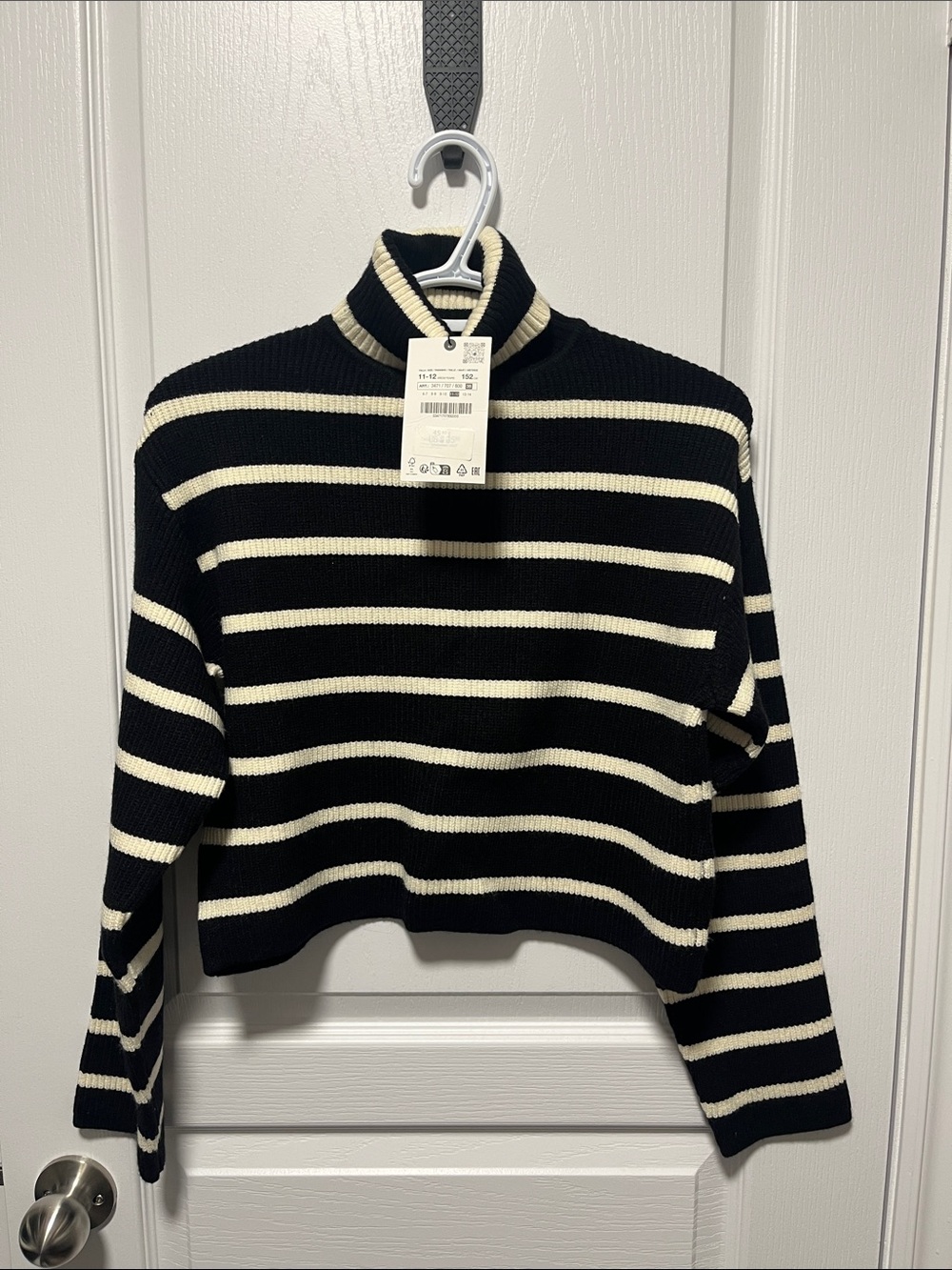 Zara Black and Cream Striped Turtleneck Sweater